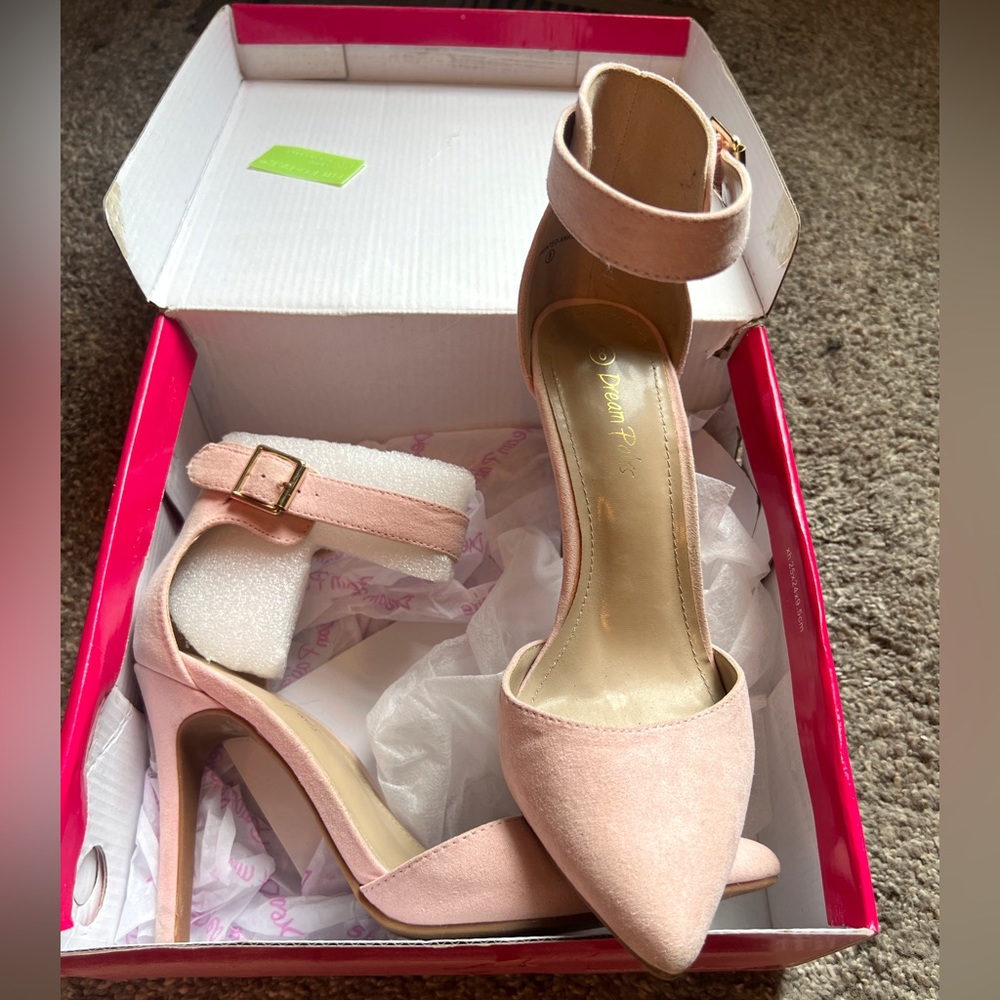 Baby Pink Suede Heels - W8